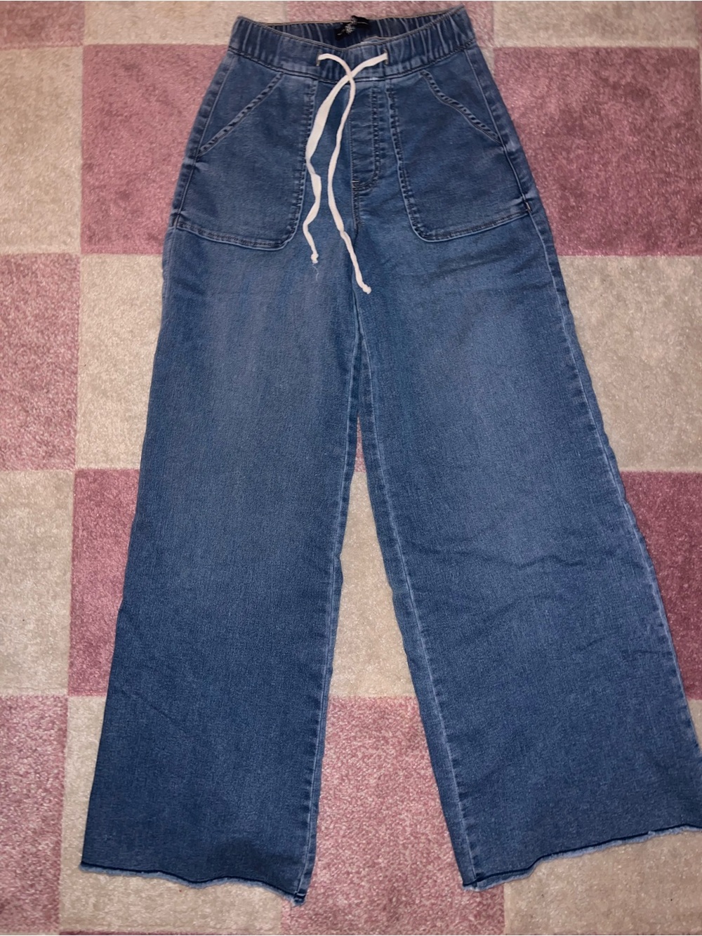 Rewash Light Blue Denim wide leg Elastic Waist Pants